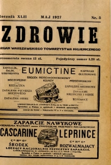 Zdrowie : organ Warszawskiego Towarzystwa Higjenicznego poświęcony higjenie publicznej 1927 R.42 zeszyt 5