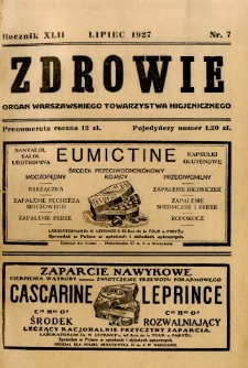 Zdrowie : organ Warszawskiego Towarzystwa Higjenicznego poświęcony higjenie publicznej 1927 R.42 zeszyt 7