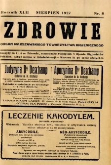 Zdrowie : organ Warszawskiego Towarzystwa Higjenicznego poświęcony higjenie publicznej 1927 R.42 zeszyt 8