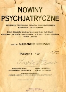 Nowiny Psychjatryczne 1924 R.1 nr 10-12