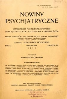 Nowiny Psychjatryczne 1933 R.10 nr 1-2