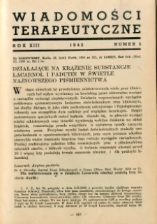 Wiadomości Terapeutyczne 1942 R.13 nr 5