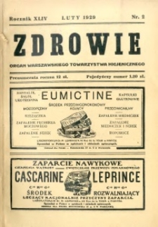 Zdrowie : organ Warszawskiego Towarzystwa Higjenicznego poświęcony higjenie publicznej 1929 R.44 zeszyt 2