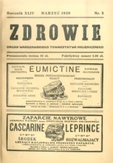 Zdrowie : organ Warszawskiego Towarzystwa Higjenicznego poświęcony higjenie publicznej 1929 R.44 zeszyt 3