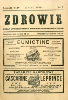 Zdrowie : organ Warszawskiego Towarzystwa Higjenicznego poświęcony higjenie publicznej 1929 R.44 zeszyt 7