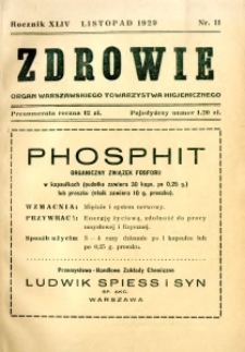 Zdrowie : organ Warszawskiego Towarzystwa Higjenicznego poświęcony higjenie publicznej 1929 R.44 zeszyt 11