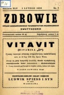 Zdrowie : organ Warszawskiego Towarzystwa Higjenicznego poświęcony higjenie publicznej 1930 R.45 zeszyt 3