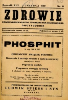 Zdrowie : organ Warszawskiego Towarzystwa Higjenicznego poświęcony higjenie publicznej 1930 R.45 zeszyt 11