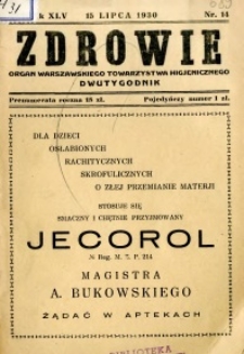 Zdrowie : organ Warszawskiego Towarzystwa Higjenicznego poświęcony higjenie publicznej 1930 R.45 zeszyt 14