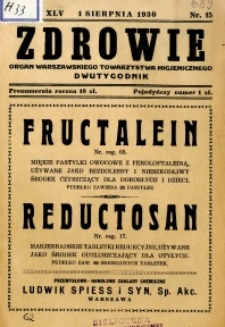 Zdrowie : organ Warszawskiego Towarzystwa Higjenicznego poświęcony higjenie publicznej 1930 R.45 zeszyt 15