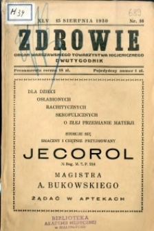 Zdrowie : organ Warszawskiego Towarzystwa Higjenicznego poświęcony higjenie publicznej 1930 R.45 zeszyt 16