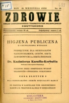 Zdrowie : organ Warszawskiego Towarzystwa Higjenicznego poświęcony higjenie publicznej 1930 R.45 zeszyt 18