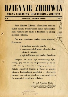 Dziennik Zdrowia 1945 R.1 nr 1