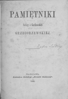 Pamiętniki Sabiny z Gostowskich Grzegorzewskiej
