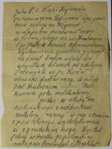 Pismo Józefa Neuhüttler ułana 11. Pułku Ułanów Legionowych im. Marszałka Edwarda Śmigłego-Rydza w Ciechanowie ubiegającego się o rentę inwalidy wojennego, XX w.