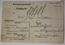 Pocztówka wysłana z obozu jenieckiego przez Włodzimierza Krzewińskiego do Józefa Neuhüttler, Białystok, 1944 r.
