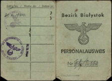 "Personalausweis " Wacława Tokarczyka, obowiązujący na terenie okupowanej przez władze niemieckie Polski, Kuriany, 1943 r.