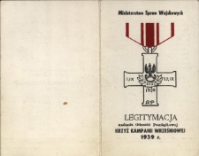 Legitymacja nadania Odznaki Pamiątkowej Krzyż Kampanii Wrześniowej 1939 r. kaparlowi Wilhelmowi Bilewiczowi przez Ministerstwo Spraw Wojskowych Rządu Polskiego na uchodźtwie, Londyn, 15 sierpnia 1985 r.