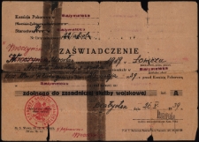 Zaświadczenie potwierdzające zdolność do odbycia zasadniczej służby wojskowej przez Mirosława Wroczyńskiego, Białystok, 26 maja 1939 r.