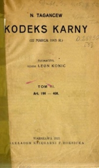 Kodeks karny (22 marca 1903 r.). T. 3, Art. 198-408