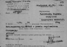 Dokument potwierdzający przyznanie Eugenii Kalinowskiej podwyżki, Białystok, 26 września 1978 r.