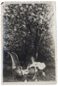 Dziecko w ogrodzie, ul. Próżna 2, Białystok, lata 50. XX w.