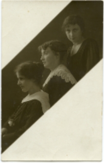 Portret trzech kobiet, zdjęcie wykonano w atelier fotograficznym, ul. Częstochowska 9, Białystok, 1919-1939 r. Fot. Zakład fotograficzny "Sołowiejczykowie"