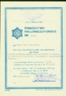 Świadectwo racjonalizatorskie Eugeniusza Rożkiewicza, ul. Łąkowa 3, Białystok, 7 styczeń 1988 r.