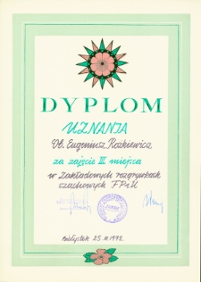 Dyplom uznania dla Eugeniusza Rożkiewicza, Białystok, 25 marca 1972 r.