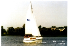 Jacht Okaz A-111, typ Karaś 450 na jeziorze, 1987-2006 r.
