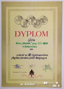 Dyplom dla druż. "Chodaki" przy ZSZ-DRHP w Białymstoku za udział w XIII Ogólnopolskim Rajdzie Górskim Szkół Kolejowych, Piwniczna, 19-21.06.1981 r.
