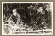 Mężczyźni wynoszący z zarośli ścięte gałęzie