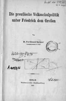 Die preußische Volksschulpolitik unter Friedrich dem Großen