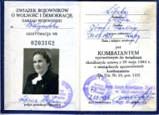 Legitymacja kombatancka Zofii Lipskiej