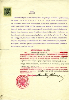 Odpis świadectwa Zofii Frankiewicz