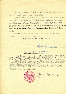 Oświadczenie o pracy Zofii Frankiewicz w Konserwatorium Muzycznym w Bydgoszczy