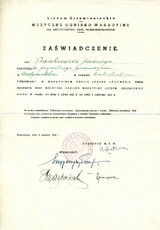 Zaświadczenie o pracy Jadwigi Frankiewicz