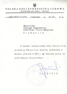 Podziękowanie dla Jadwigi Frankiewicz z okazji Dnia Nauczyciela