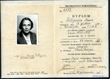 Dyplom ukończenia Politechniki Warszawskiej przez Marię Filipowicz