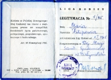 Legitymacja czlonkowska Ligi Kobiet Marii Filipowicz