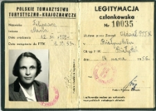 Legitymacja członkowska PTTK Marii Filipowicz