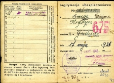 Legitymacja ubezpieczeniowa Krystyny Dziejmy