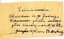 Zaświadczenie o urodzeniu dziecka wystawione Jadwidze Ostaszewskiej przez akuszerkę