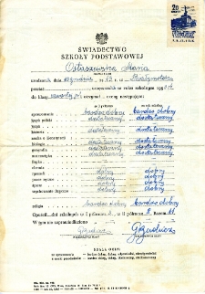 Świadectwo szkolne Marii Ostaszewskiej