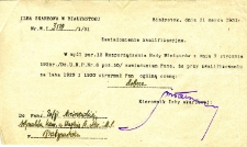 Zawiadomienie kwalifikacyjne wystawione Zofii Arciszewskiej