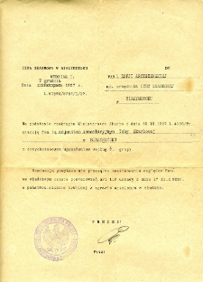 Pismo dotyczące nominacji Zofii Arciszewskiej