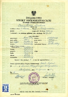 Świadectwo szkolne Barbary Izmajłow