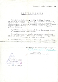 Zaświadczenie o przynależności Jadwigi Grabiec do Armii Krajowej