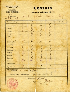 Zaświadczenie szkolne Janiny Grabiec