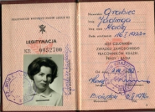 Legitymacja Związku Zawodowego Pracowników Książki, Prasy i Radia Jadwigi Grabiec